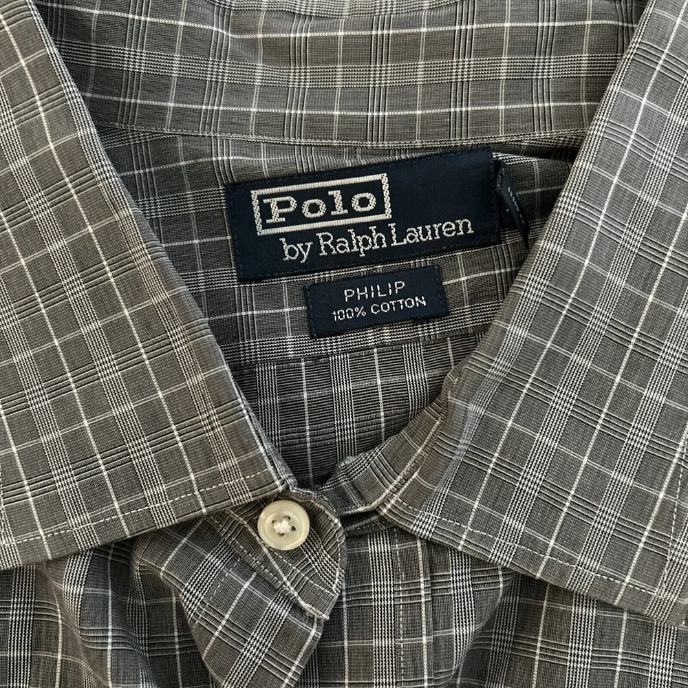 Polo Ralph Lauren Shirt Mens Sz 17.5 36/37 Philip Button Down Gray Plaid